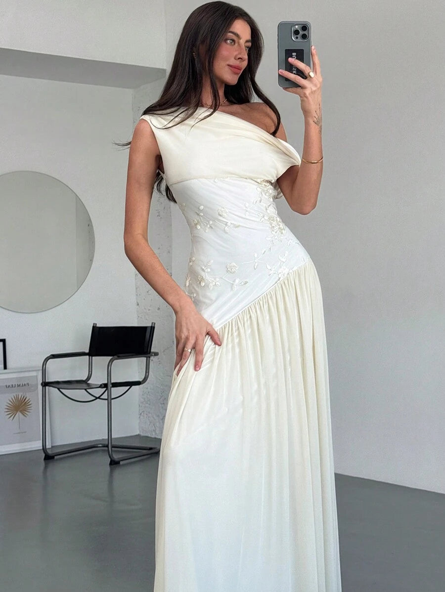 SHEIN Aloruh فستان نسائي ماكسي غير متماثل وأكتاف مكشوفة