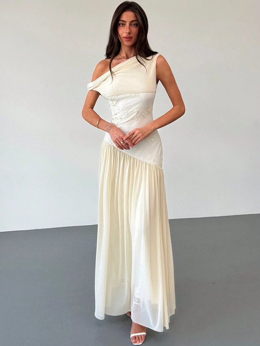 SHEIN Aloruh فستان نسائي ماكسي غير متماثل وأكتاف مكشوفة