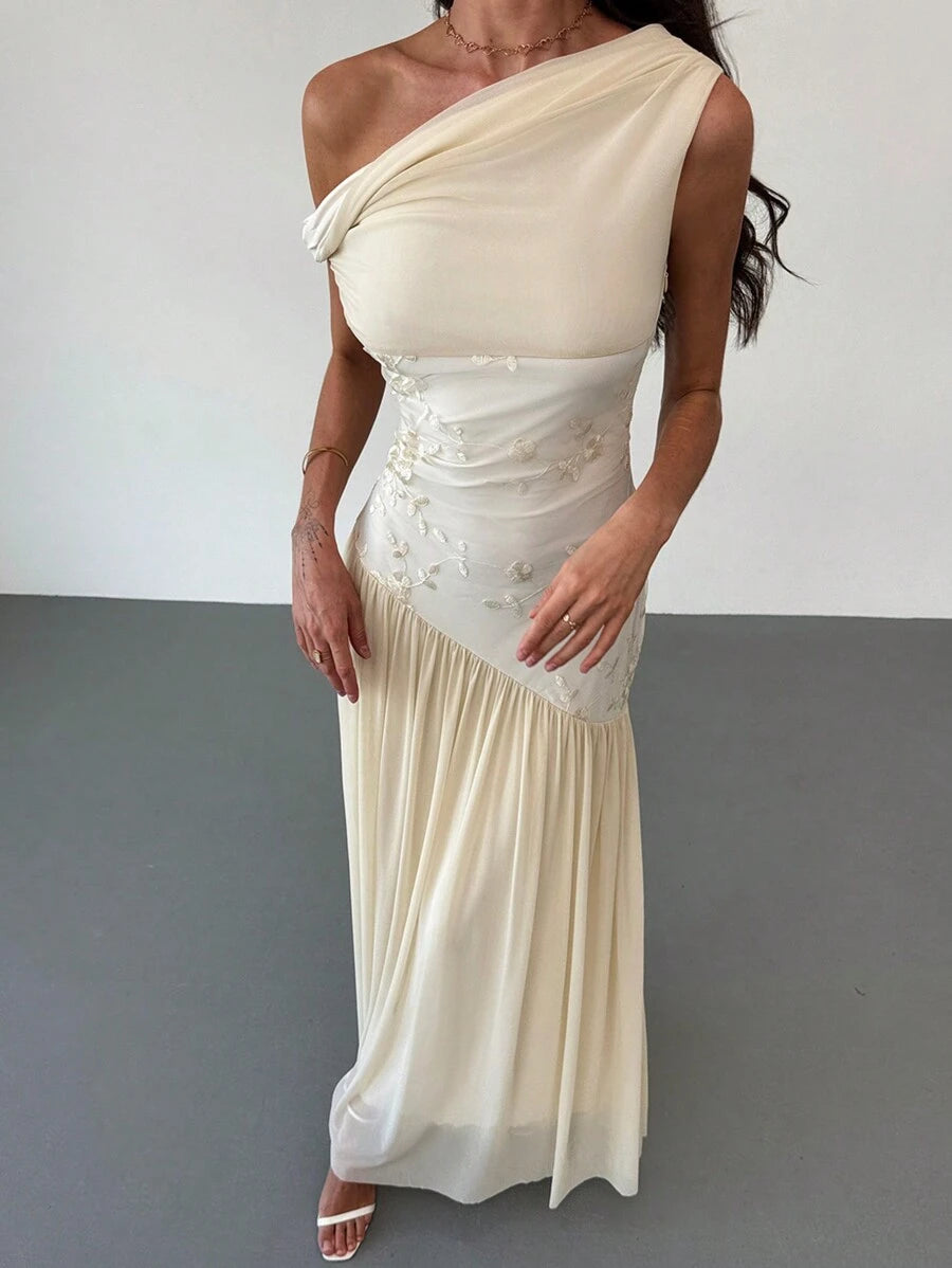 SHEIN Aloruh فستان نسائي ماكسي غير متماثل وأكتاف مكشوفة