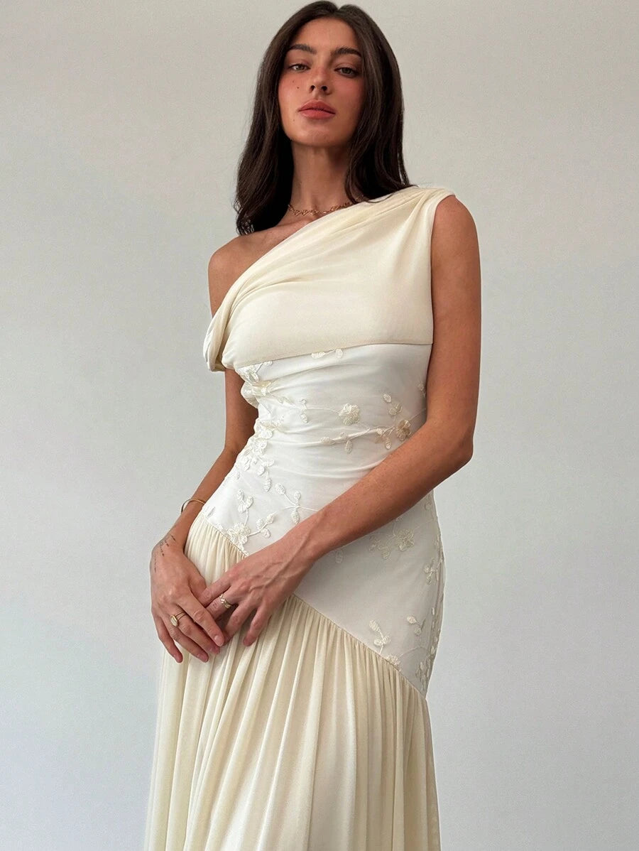 SHEIN Aloruh فستان نسائي ماكسي غير متماثل وأكتاف مكشوفة