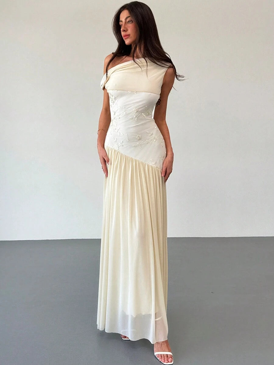 SHEIN Aloruh فستان نسائي ماكسي غير متماثل وأكتاف مكشوفة