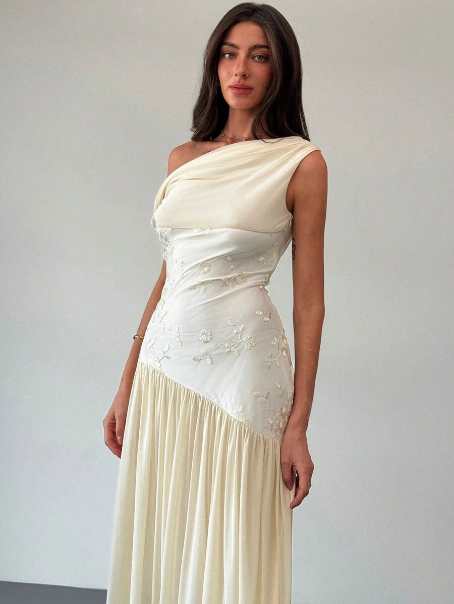 SHEIN Aloruh فستان نسائي ماكسي غير متماثل وأكتاف مكشوفة