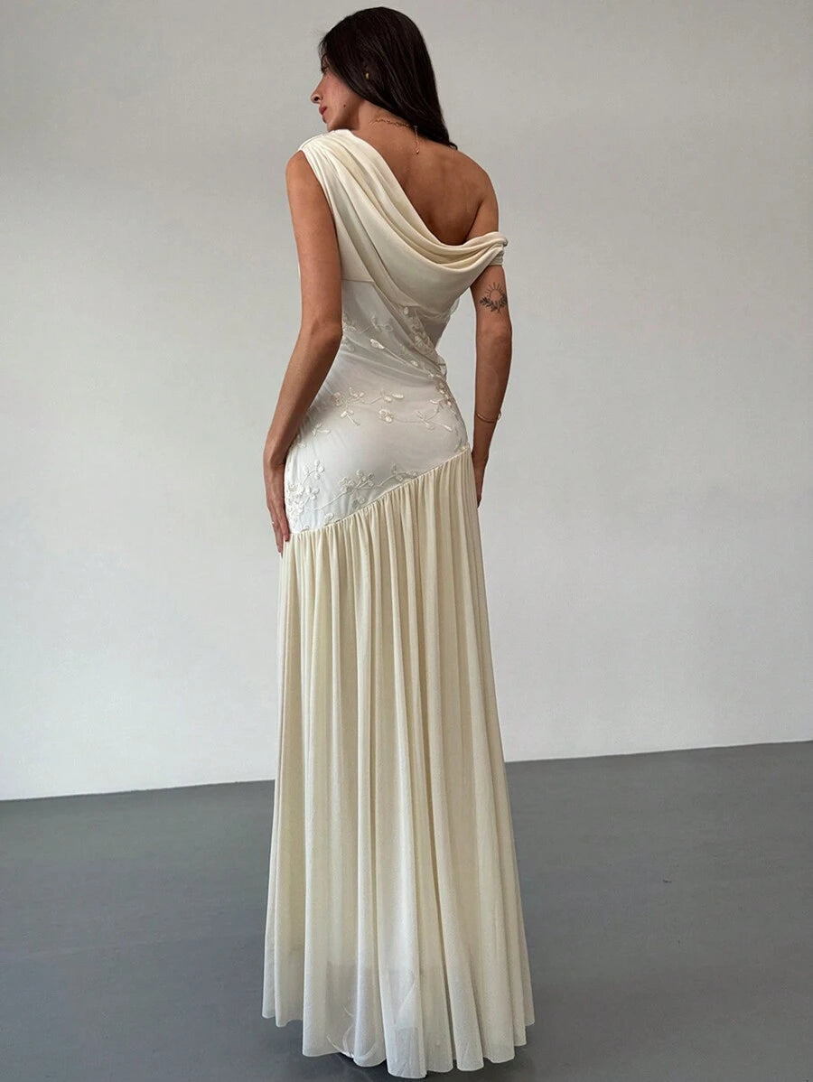 SHEIN Aloruh فستان نسائي ماكسي غير متماثل وأكتاف مكشوفة