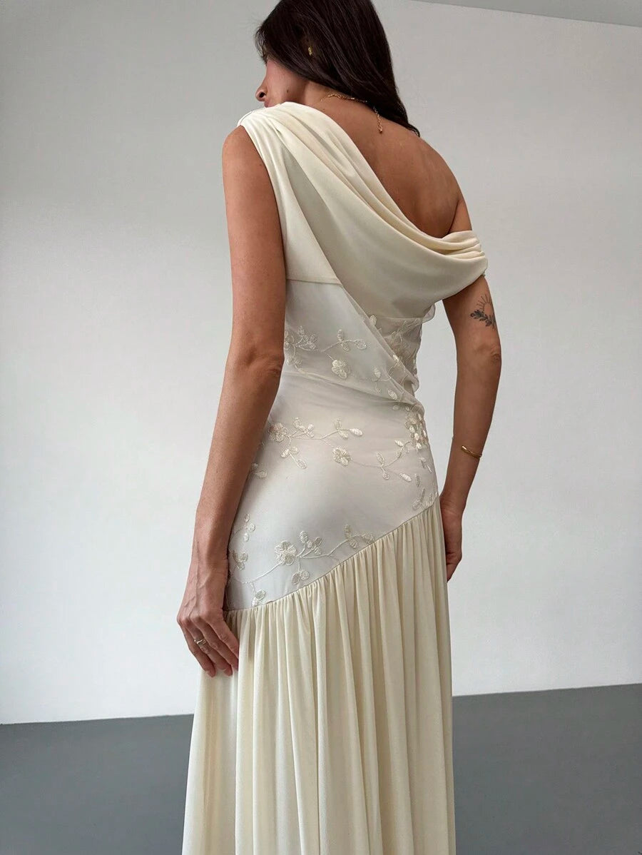 SHEIN Aloruh فستان نسائي ماكسي غير متماثل وأكتاف مكشوفة