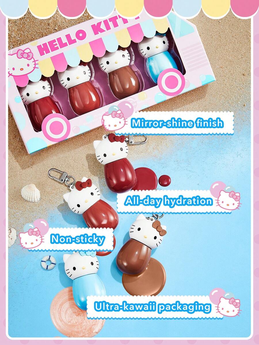 SHEGLAM Hello Kitty Poolside Perfection مجموعة ملمع شفاه 4 ألوان مرطب لامع