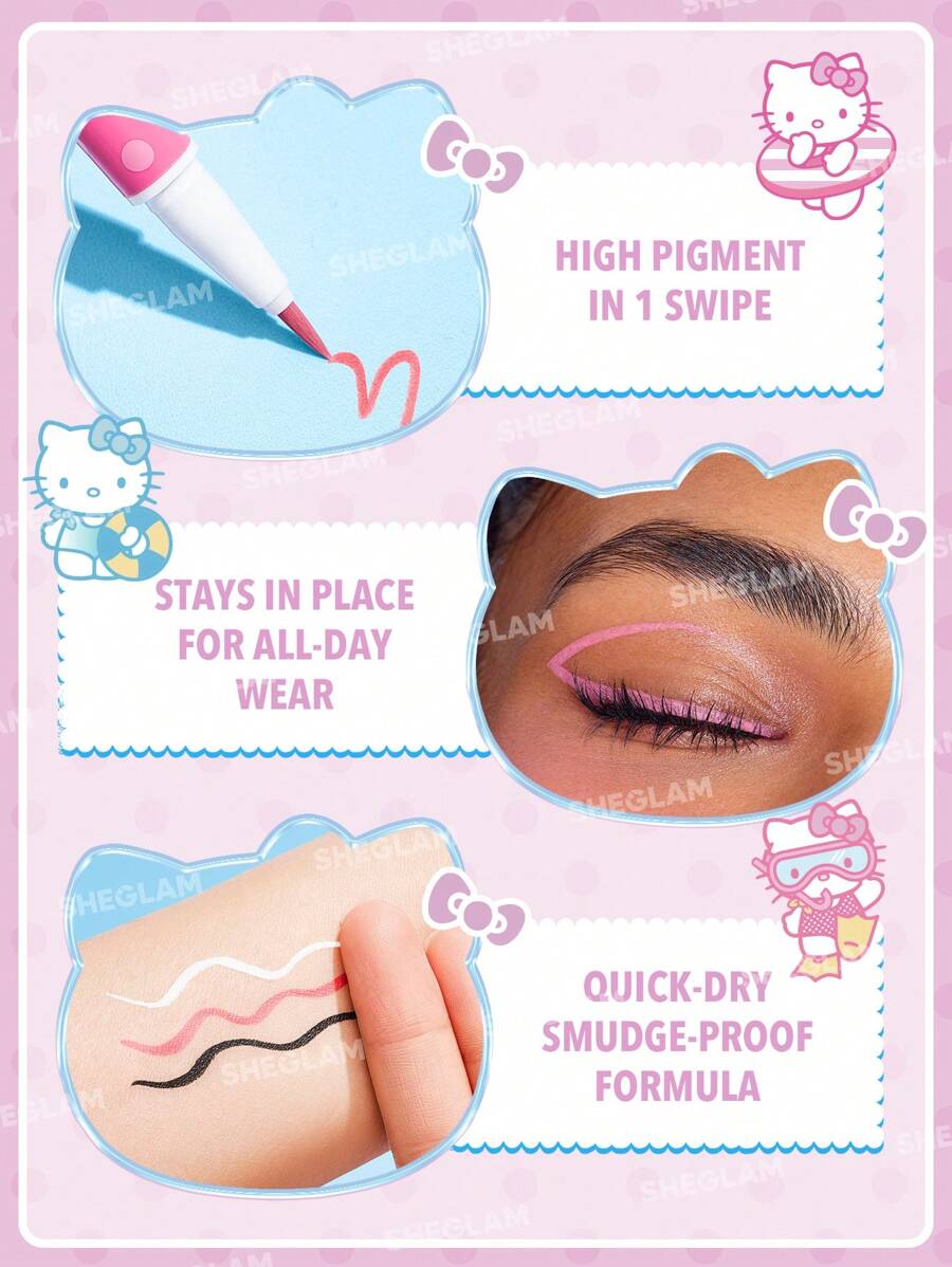 SHEGLAM Hello Kitty Make Waves White Waves آيلاينر مقاوم للماء 3 ألوان بلون