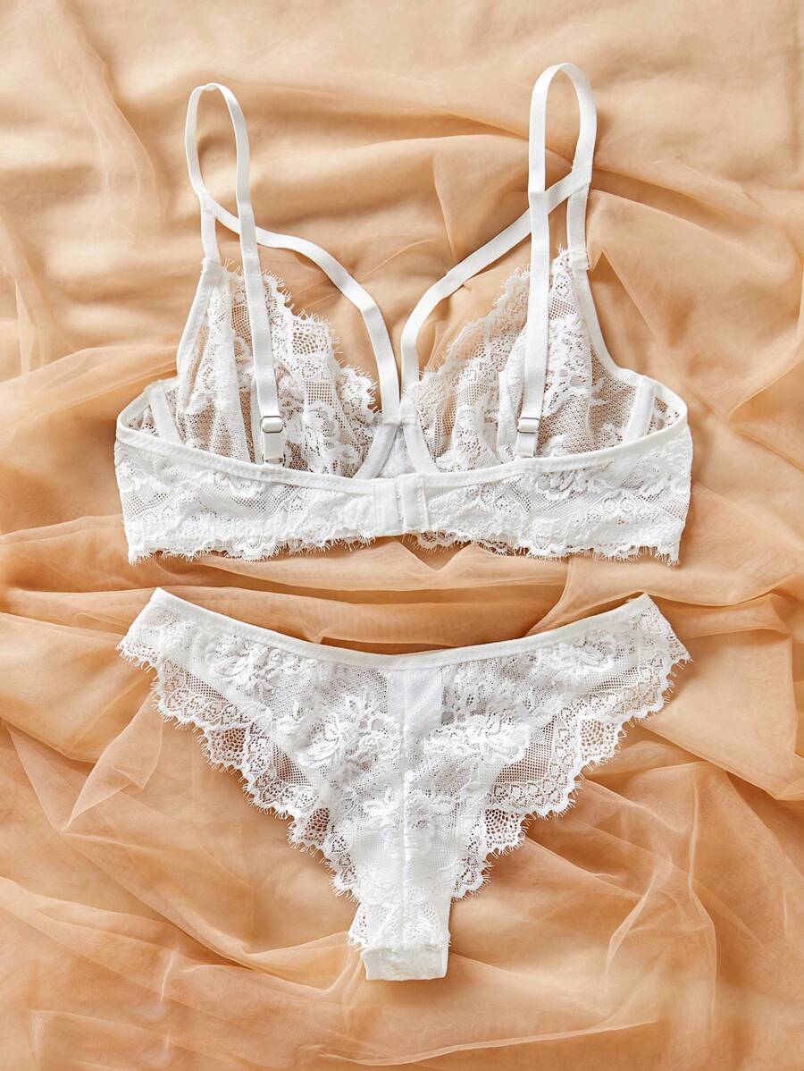 SHEIN طقم لانجري ابيض دانتيل قطعتين