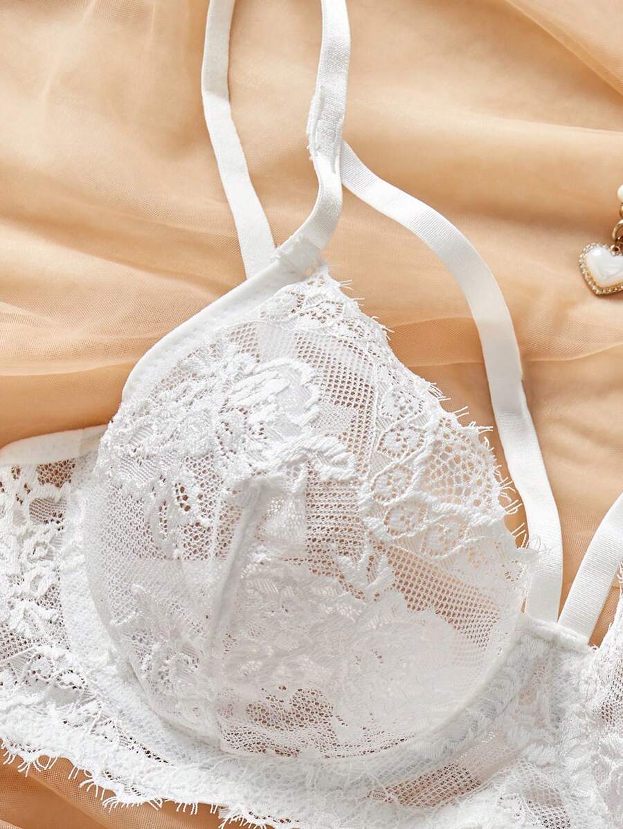 SHEIN طقم لانجري ابيض دانتيل قطعتين