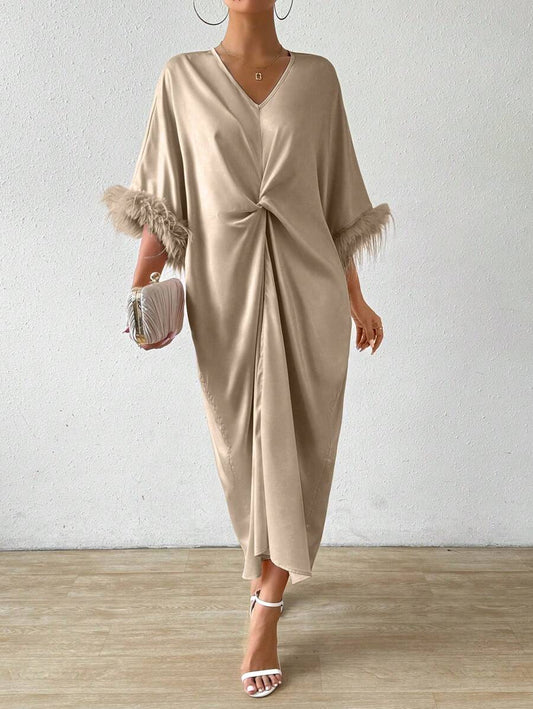 SHEIN RosyDaze فستان ماكسي بتصميم عقدة وأكمام فضفاضة ولينة