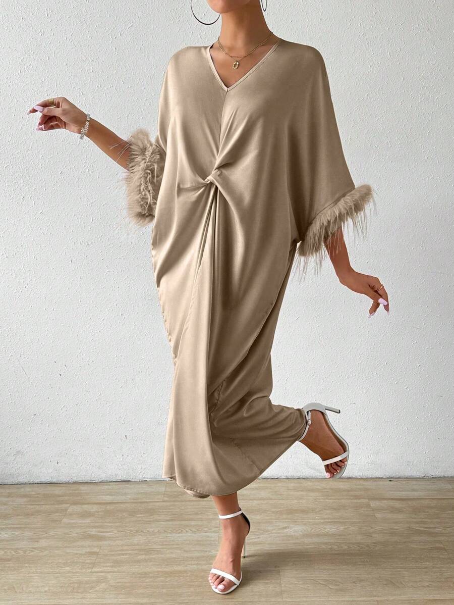 SHEIN RosyDaze فستان ماكسي بتصميم عقدة وأكمام فضفاضة ولينة