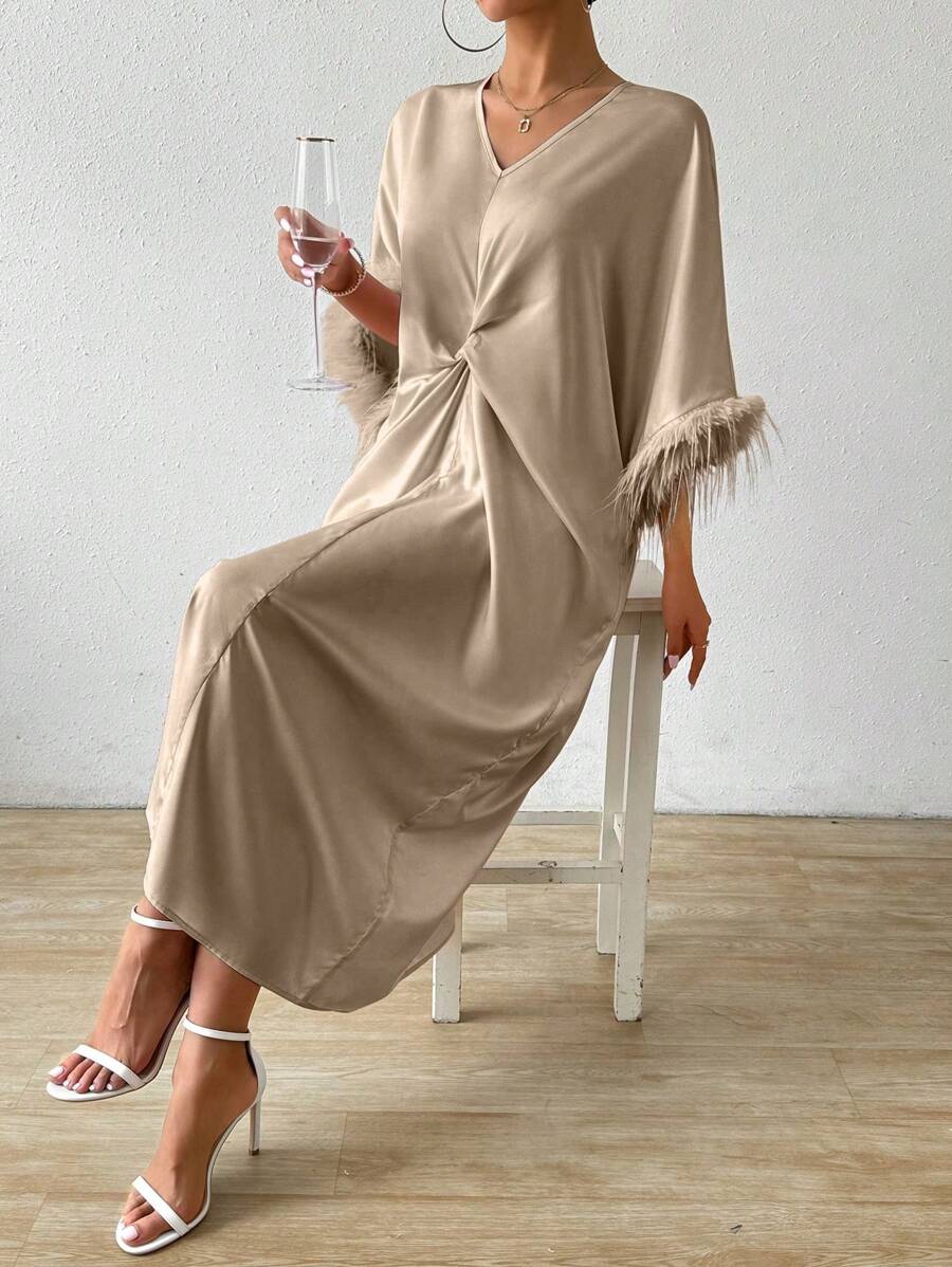 SHEIN RosyDaze فستان ماكسي بتصميم عقدة وأكمام فضفاضة ولينة