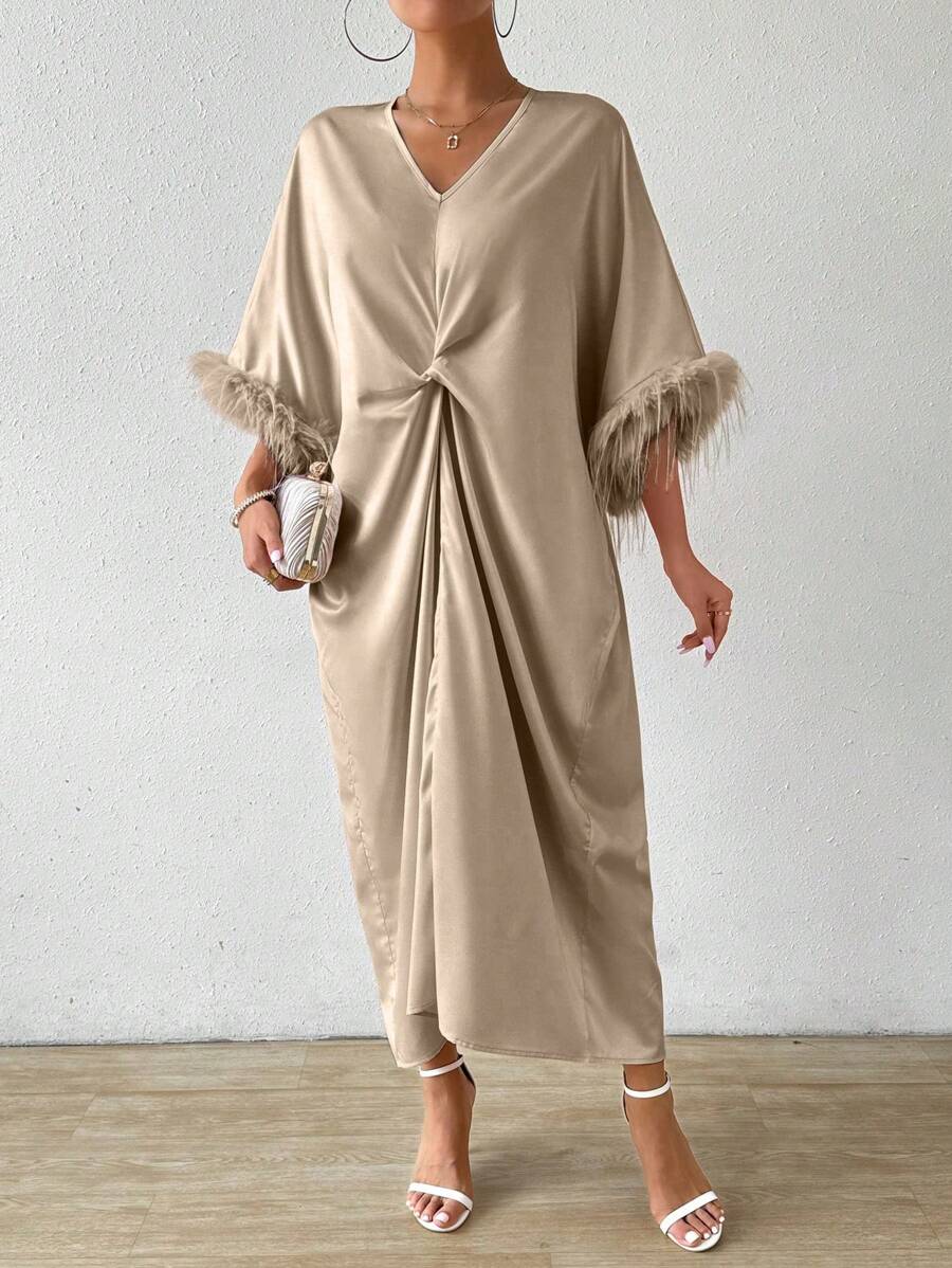 SHEIN RosyDaze فستان ماكسي بتصميم عقدة وأكمام فضفاضة ولينة