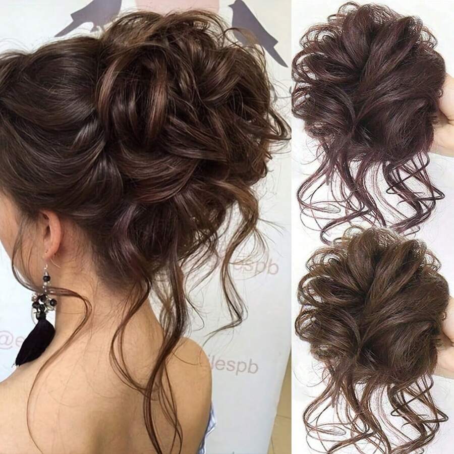 SHEIN قطعة شعر بتسريحة كعكة فوضوي مجعد بلون بني داكن