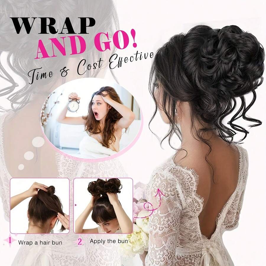 SHEIN قطعة شعر بتسريحة كعكة فوضوي مجعد بلون بني داكن