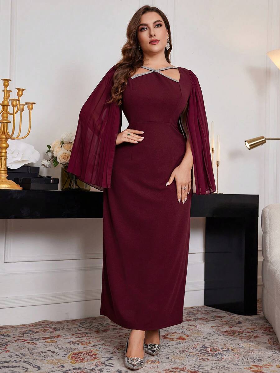 SHEIN Modelyn فستان ماكسي طويل الأكمام مفصل الخصر