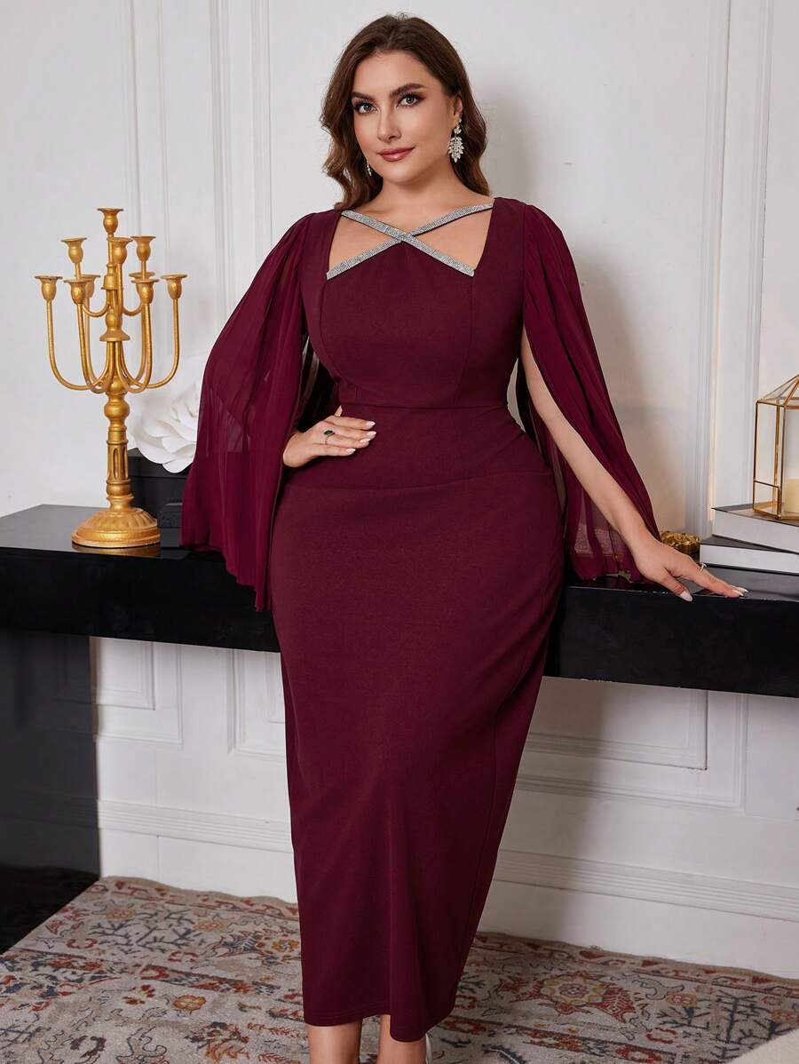 SHEIN Modelyn فستان ماكسي طويل الأكمام مفصل الخصر