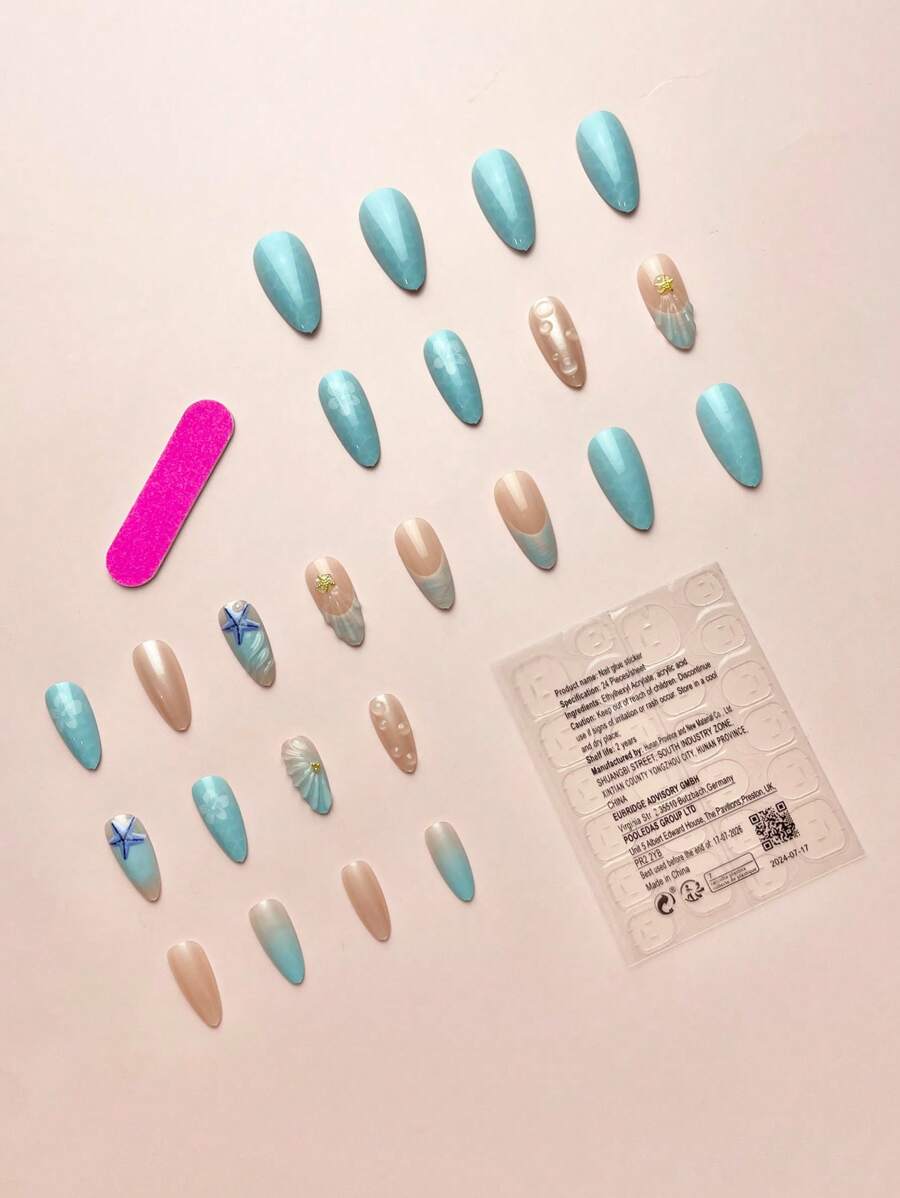 SHEIN أظافر جميلة فرنسية على شكل اللوز مكون من 24قطعة