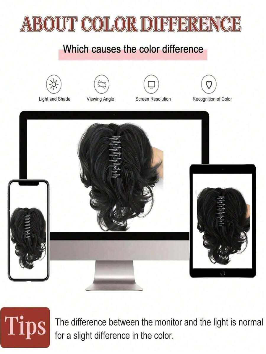 SHEIN إضافات شعر مموج قصيرة ذيل حصان أسود