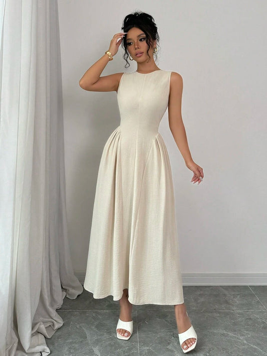 SHEIN Rafferiza فستان متوسط الطول سبليت بلون أوف وايت