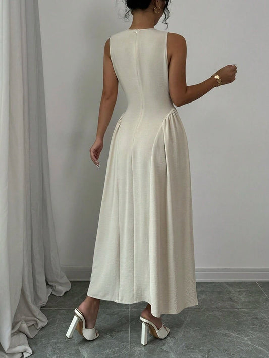 SHEIN Rafferiza فستان متوسط الطول سبليت بلون أوف وايت