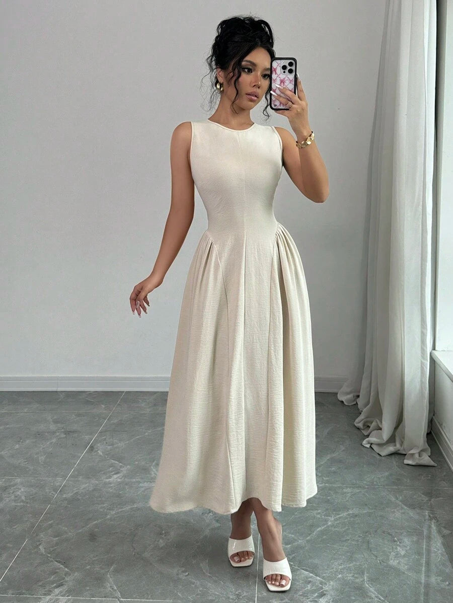 SHEIN Rafferiza فستان متوسط الطول سبليت بلون أوف وايت