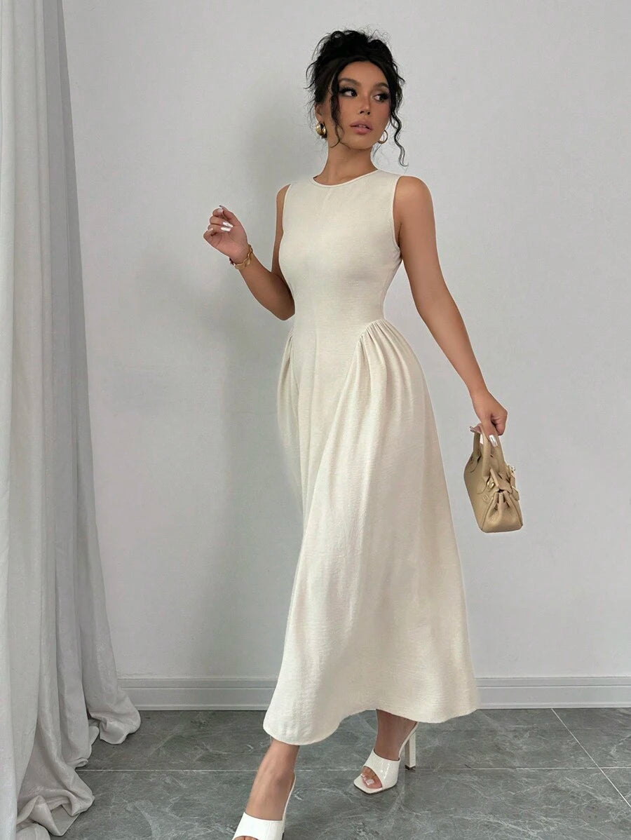 SHEIN Rafferiza فستان متوسط الطول سبليت بلون أوف وايت