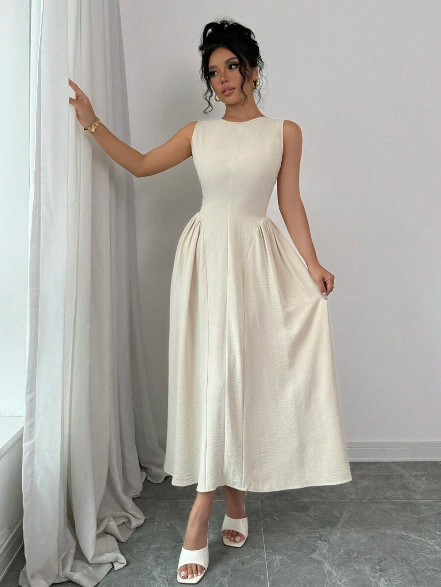 SHEIN Rafferiza فستان متوسط الطول سبليت بلون أوف وايت