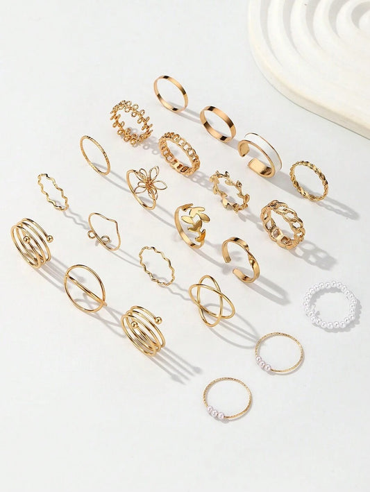 SHEIN طقم 22 خواتم هندسية وعتيقة