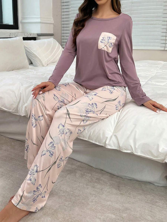 SHEIN بيجامة بأكمام طويلة بطبعة زهور