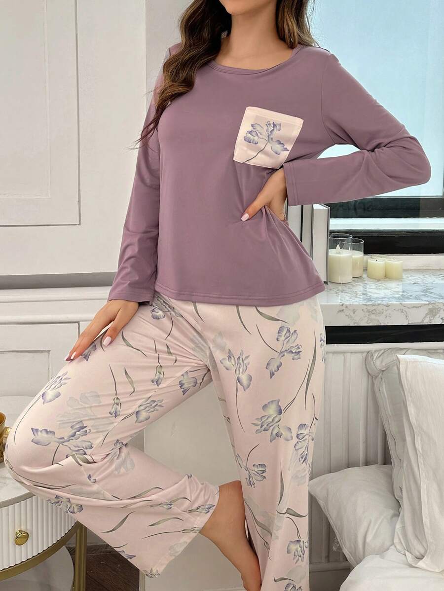 SHEIN بيجامة بأكمام طويلة بطبعة زهور