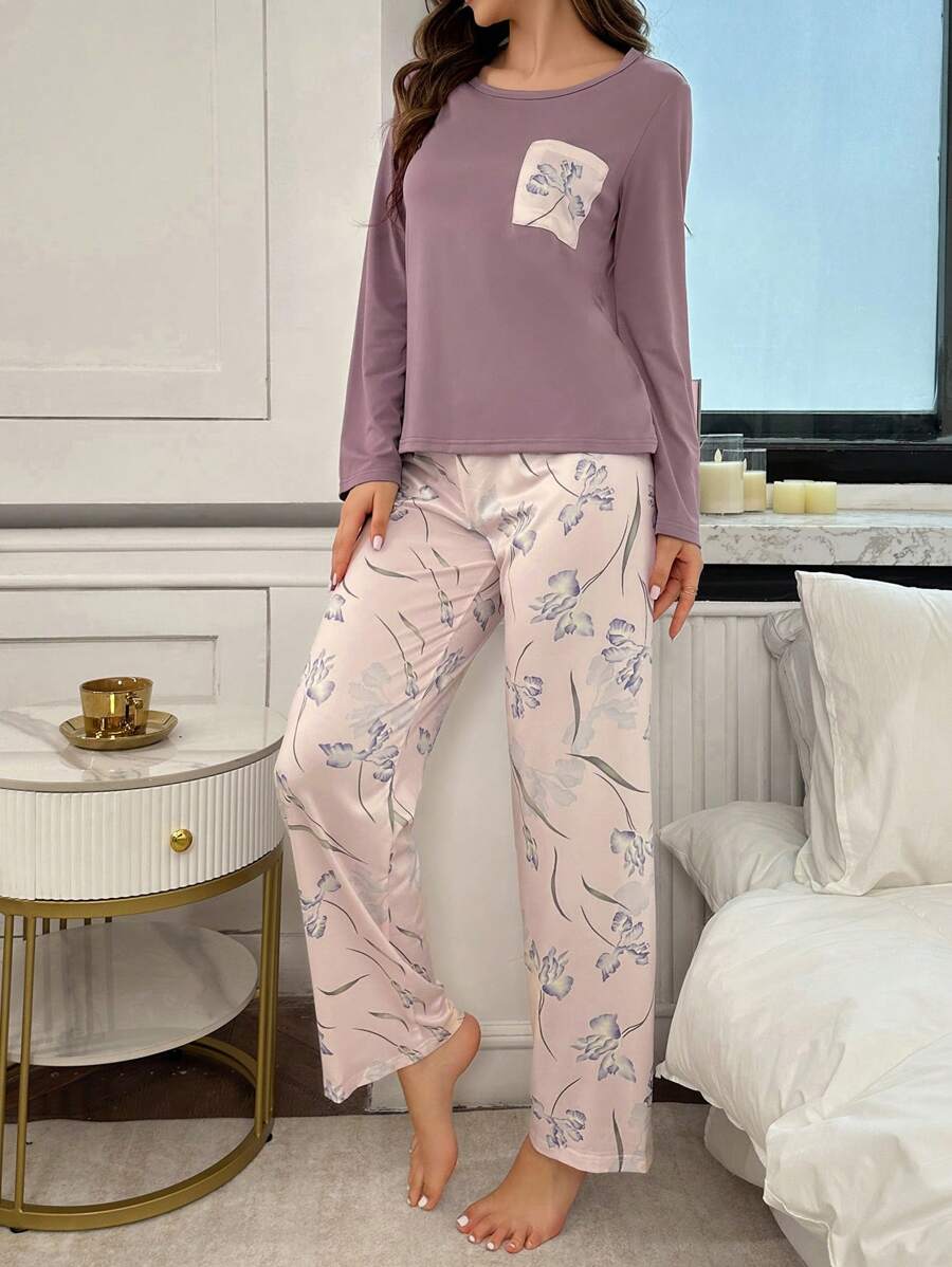 SHEIN بيجامة بأكمام طويلة بطبعة زهور