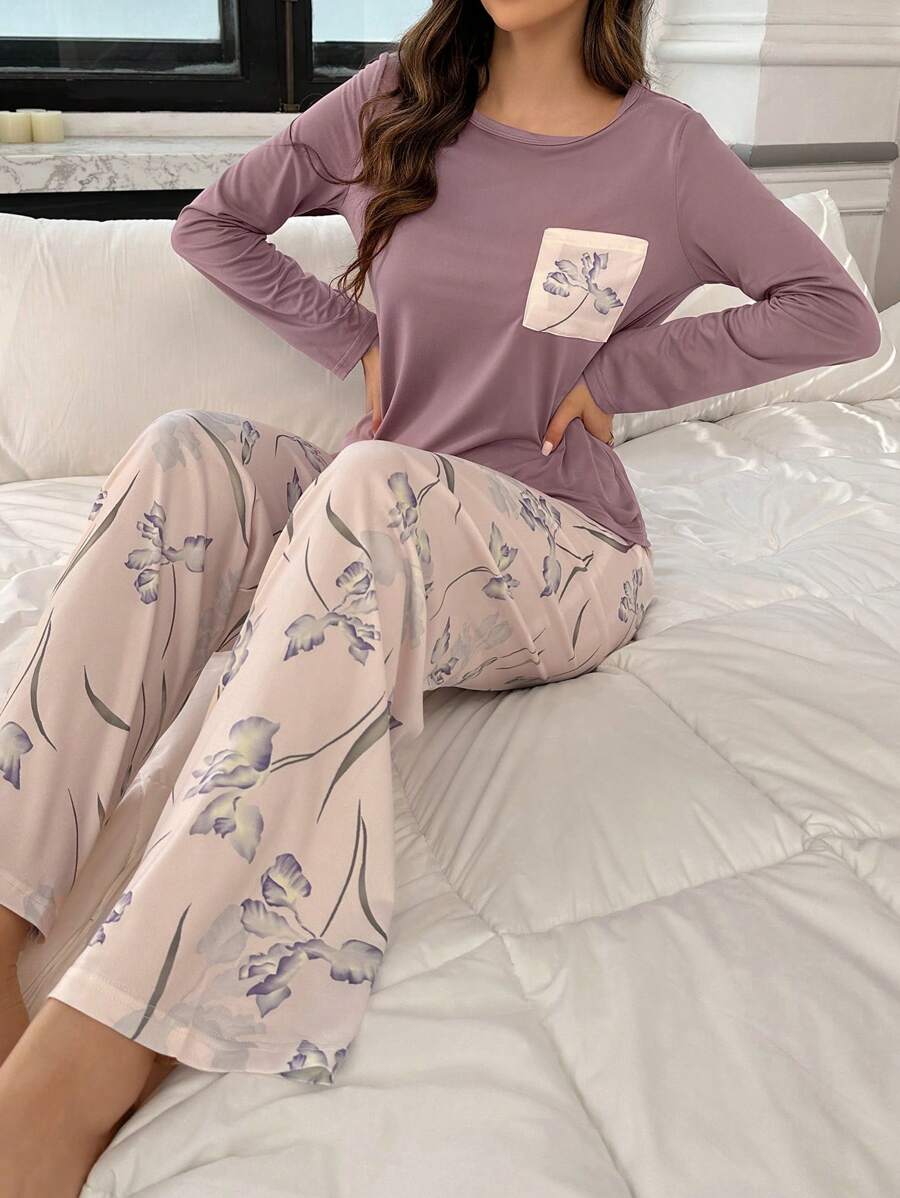 SHEIN بيجامة بأكمام طويلة بطبعة زهور