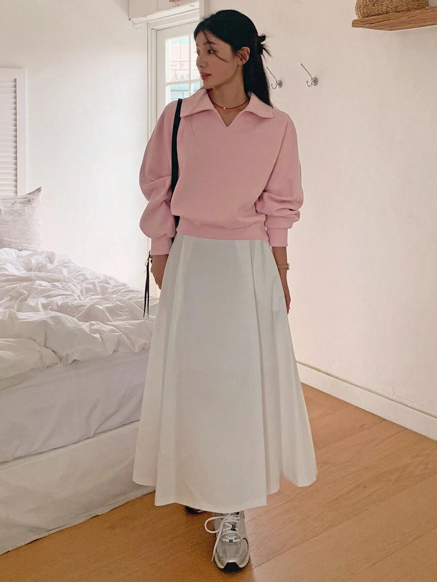 SHEIN DAZY بلوزة رياضية بياقة عالية وأكمام طويلة كاجوال