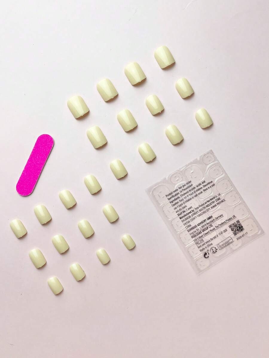 SHEIN أظافر 24 قطعة مربعة قصيرة صفراء بطراز فرنسي