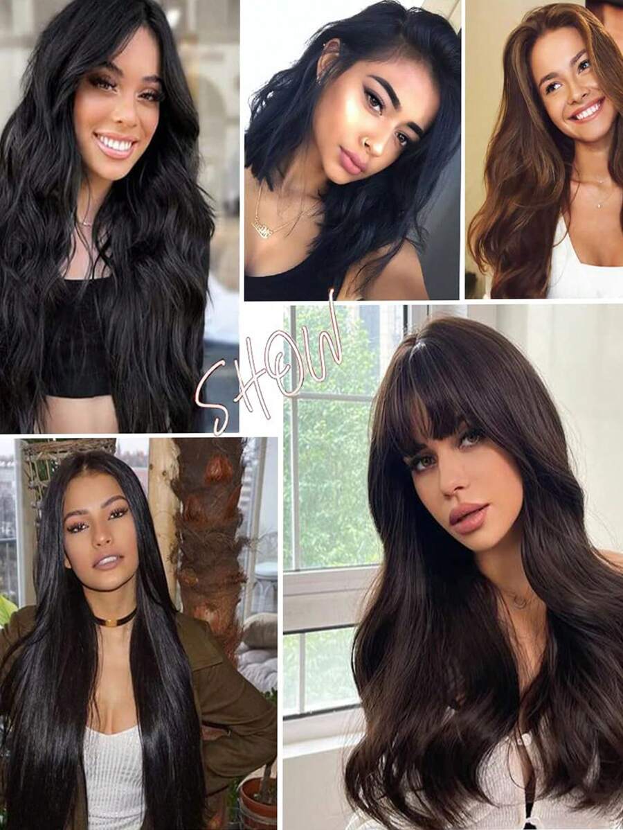 SHEIN تمديدات شعر سوداء مستقيمة بمشابك