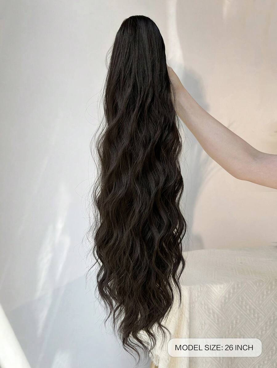 SHEIN ذيل حصان شعر طبيعي موجي بلون أسود بني 26 بوصة