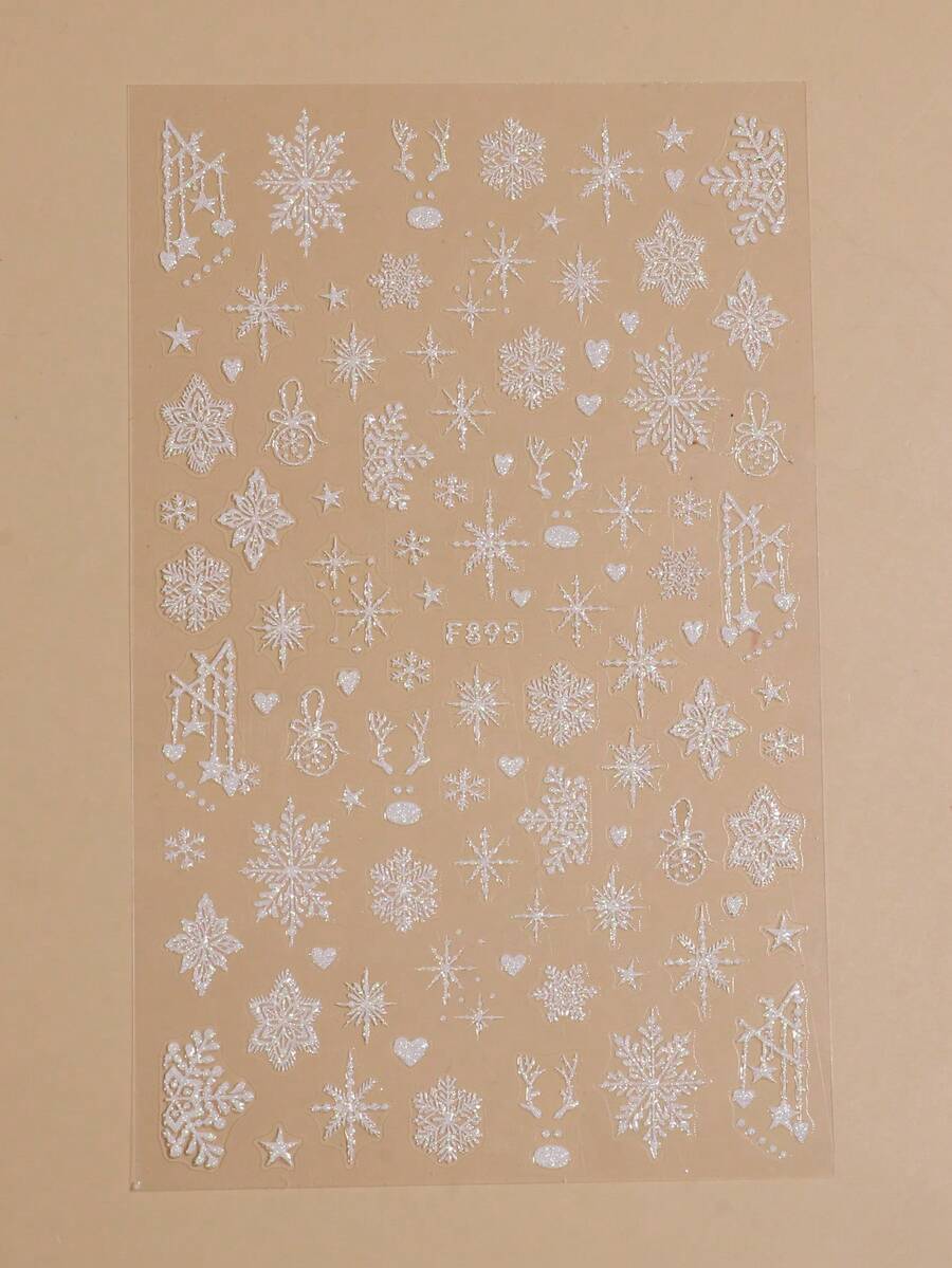 SHEIN ملصقات أظافر 2 قطعة برفرفات بيضاء لامعة نجوم وقلوب وغزلان