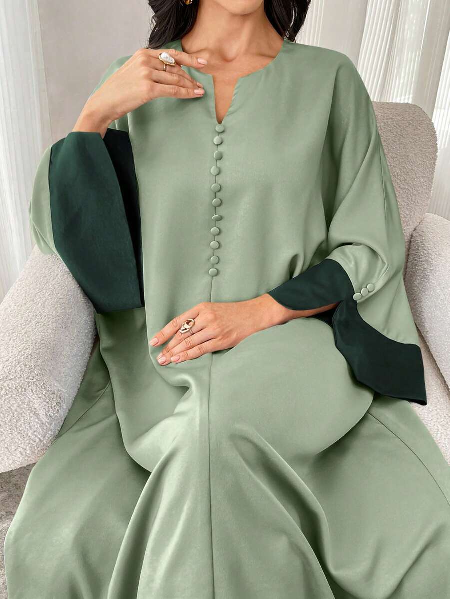 SHEIN Al Najma فستان ماكسي عربي بأكمام طويلة واسعة وصدر كشكشي