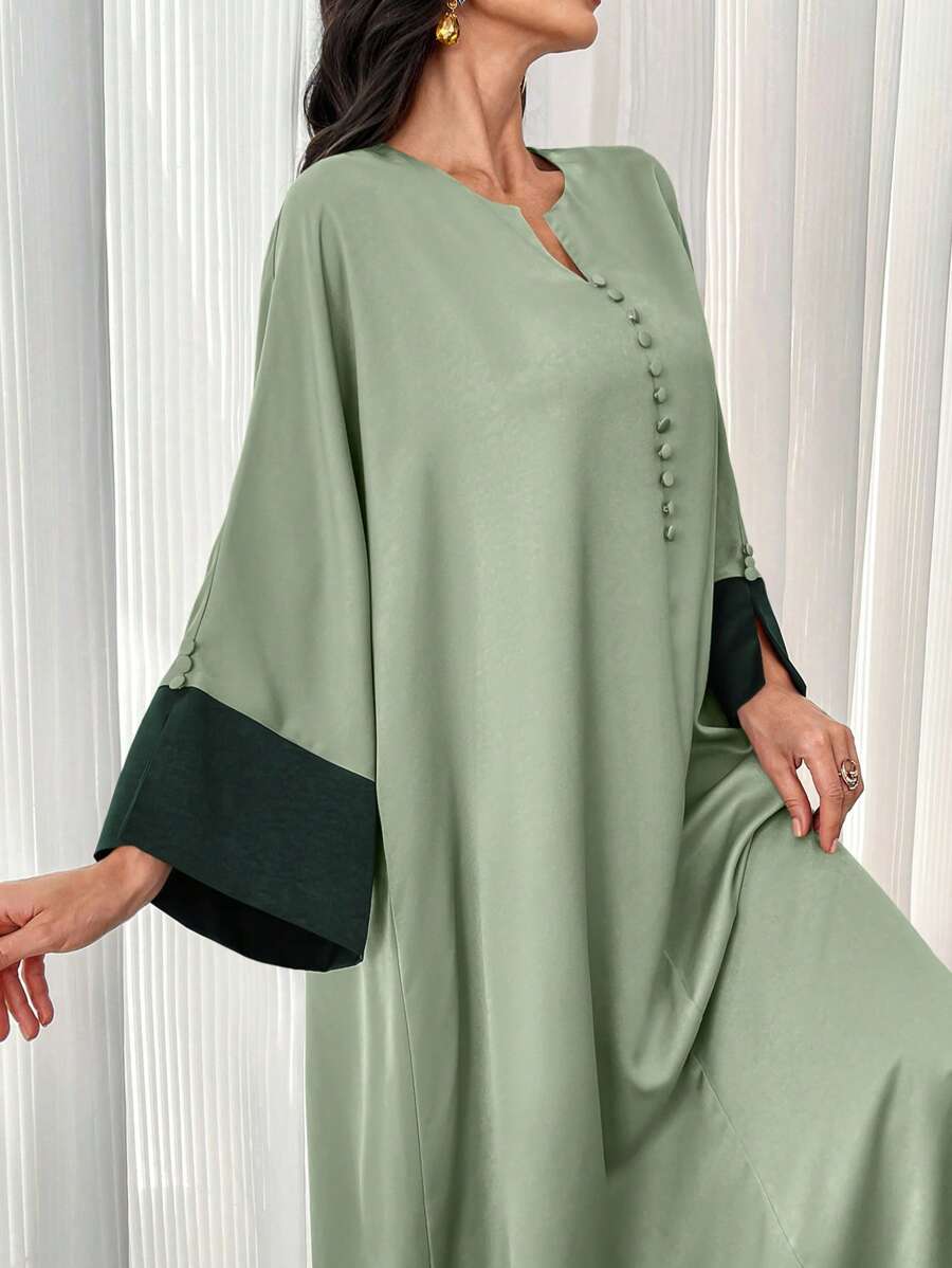 SHEIN Al Najma فستان ماكسي عربي بأكمام طويلة واسعة وصدر كشكشي