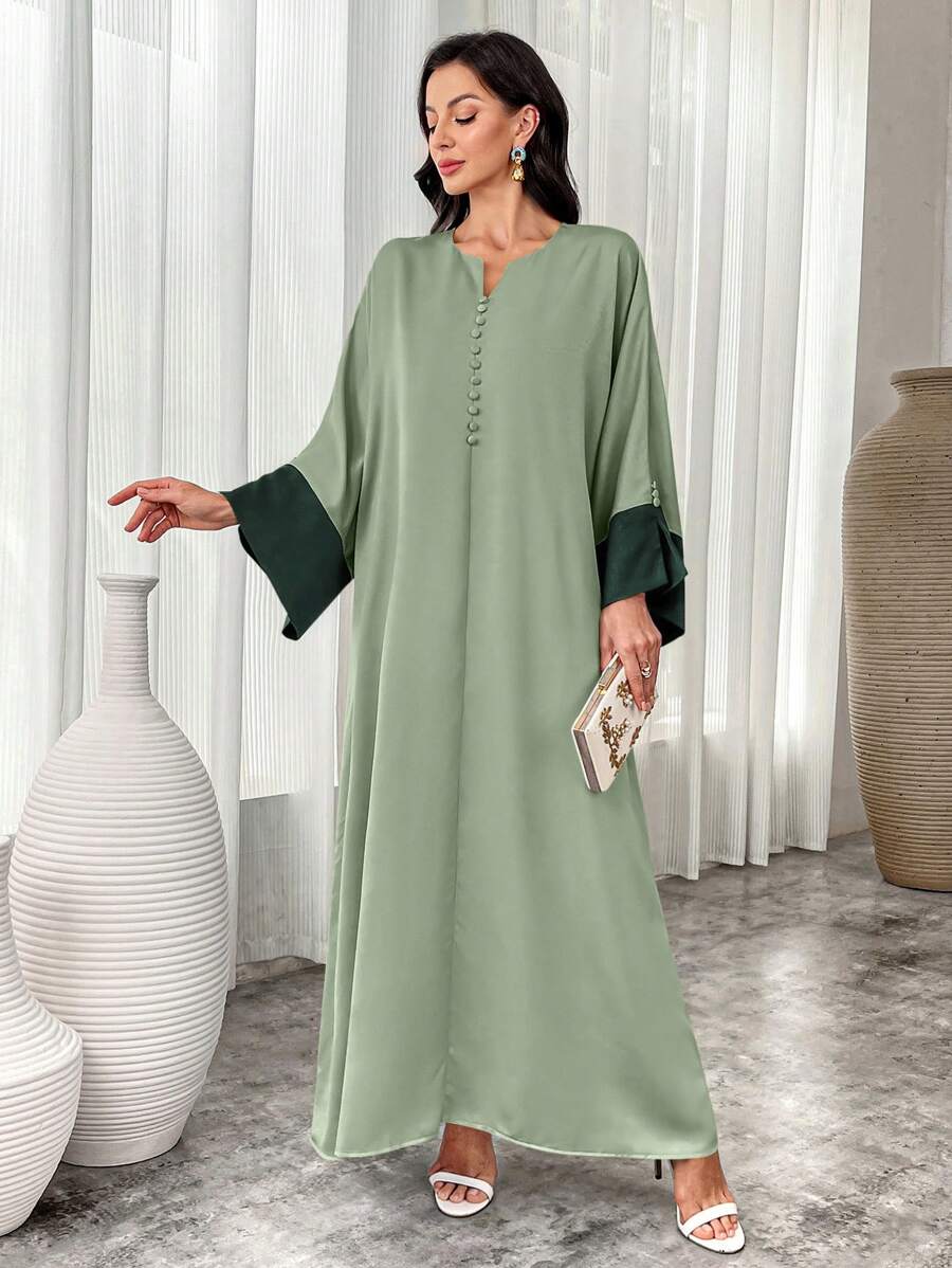 SHEIN Al Najma فستان ماكسي عربي بأكمام طويلة واسعة وصدر كشكشي