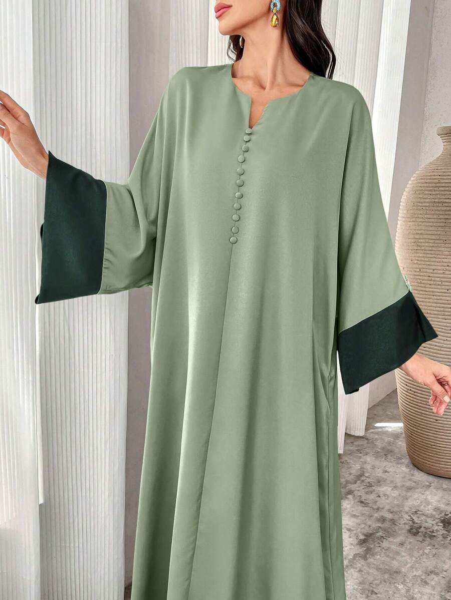 SHEIN Al Najma فستان ماكسي عربي بأكمام طويلة واسعة وصدر كشكشي