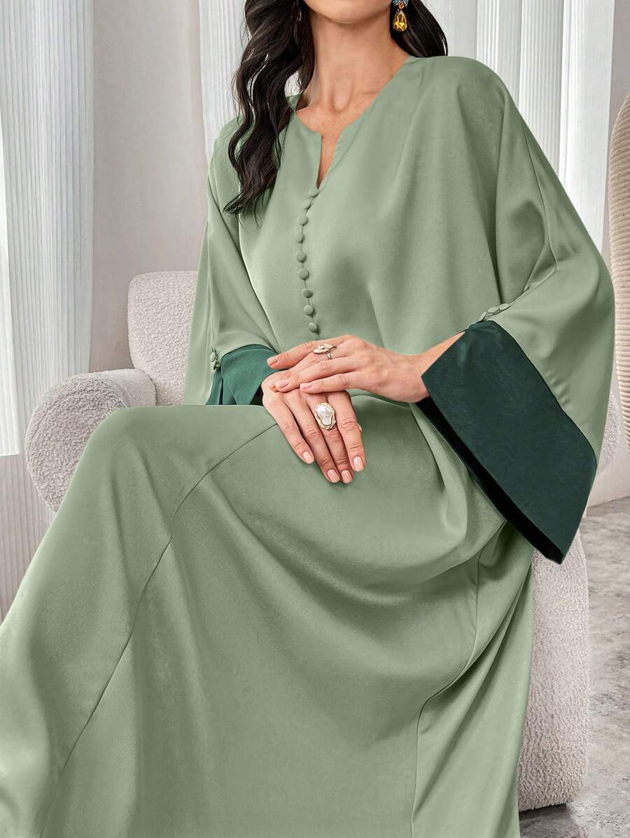 SHEIN Al Najma فستان ماكسي عربي بأكمام طويلة واسعة وصدر كشكشي