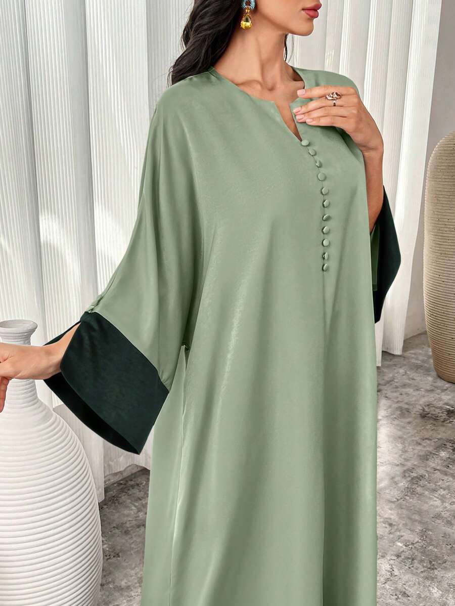 SHEIN Al Najma فستان ماكسي عربي بأكمام طويلة واسعة وصدر كشكشي