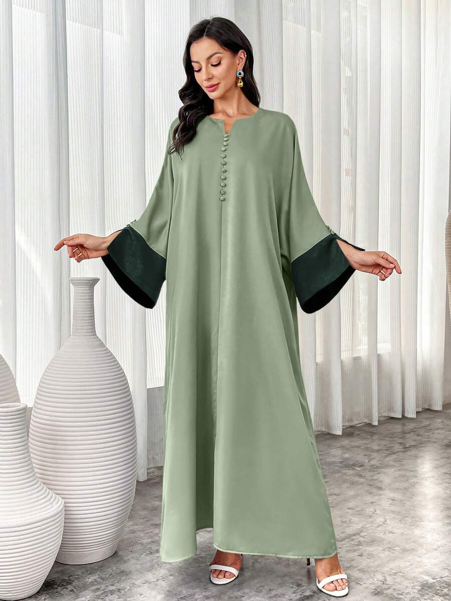 SHEIN Al Najma فستان ماكسي عربي بأكمام طويلة واسعة وصدر كشكشي