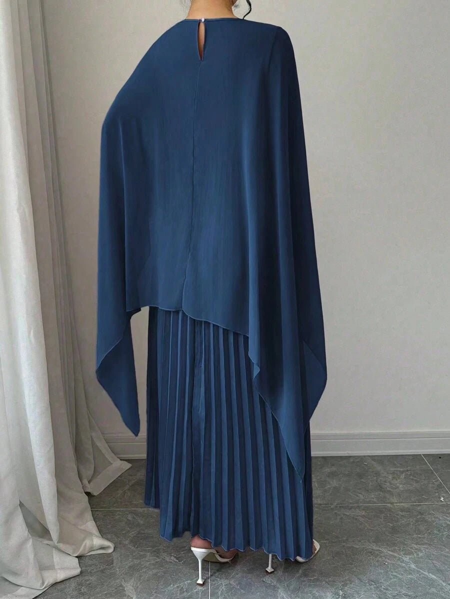 SHEIN Rafferiza فستان ماكسي  بأكمام خفافيش مطوي بلون أزرق