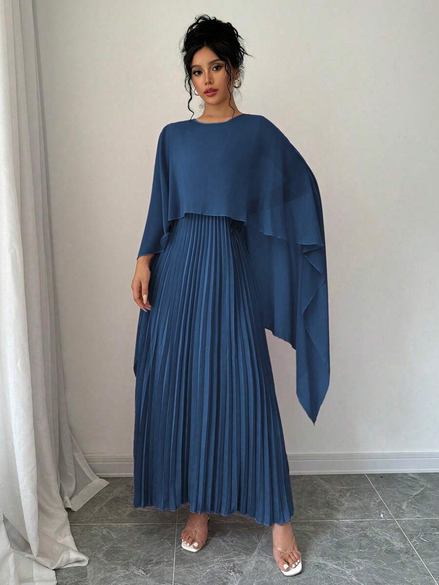 SHEIN Rafferiza فستان ماكسي  بأكمام خفافيش مطوي بلون أزرق