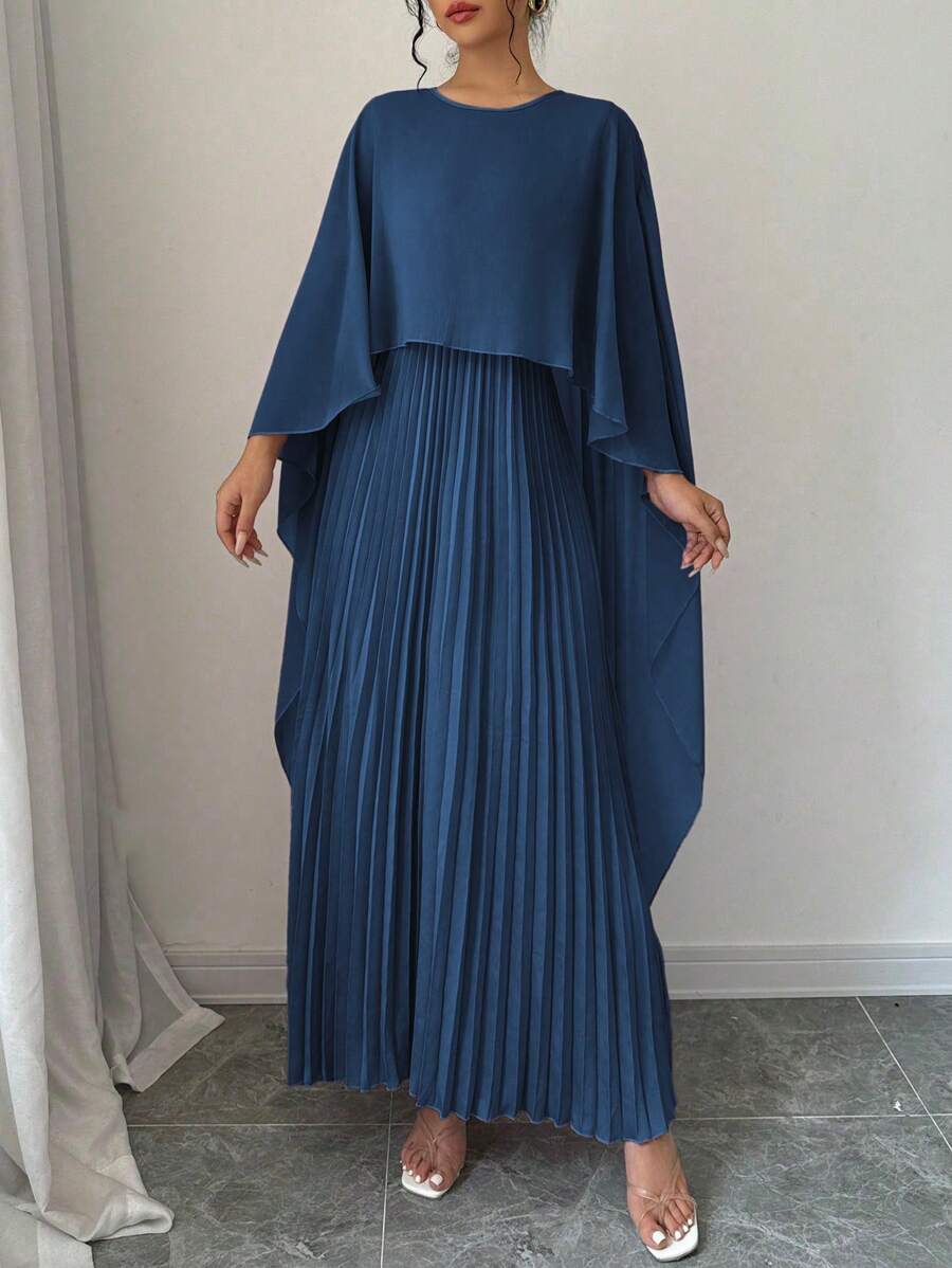 SHEIN Rafferiza فستان ماكسي  بأكمام خفافيش مطوي بلون أزرق