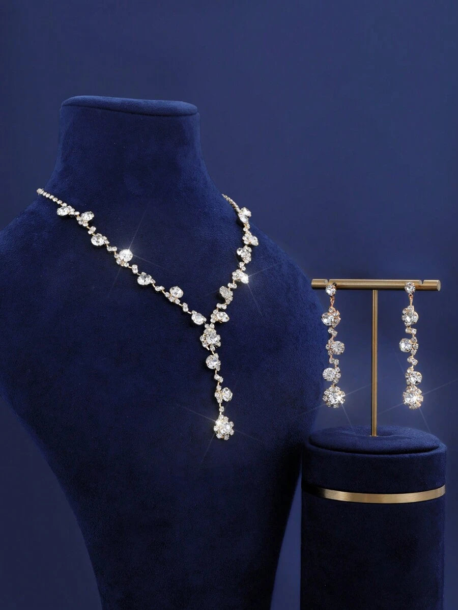 SHEIN مجموعة مجوهرات ابيض 4 قطع كريستال