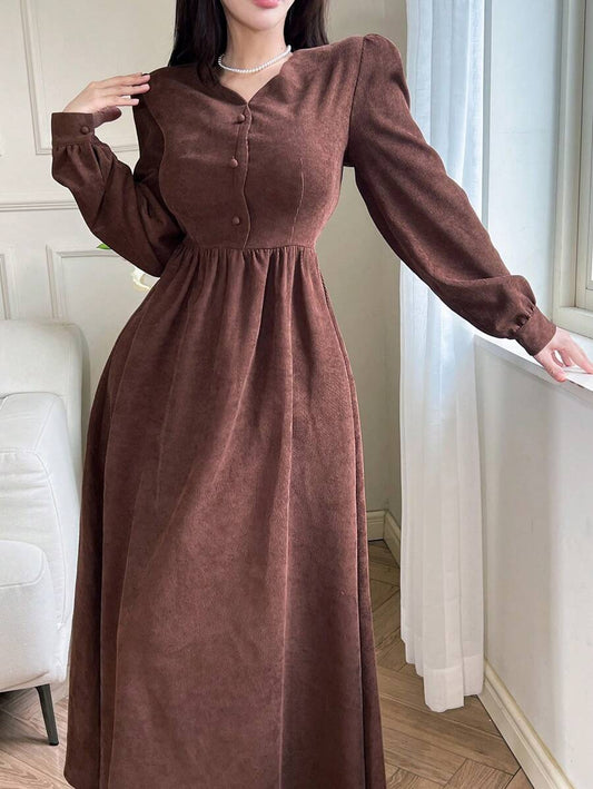 SHEIN Modelyn فستان كاجوال بني طويل