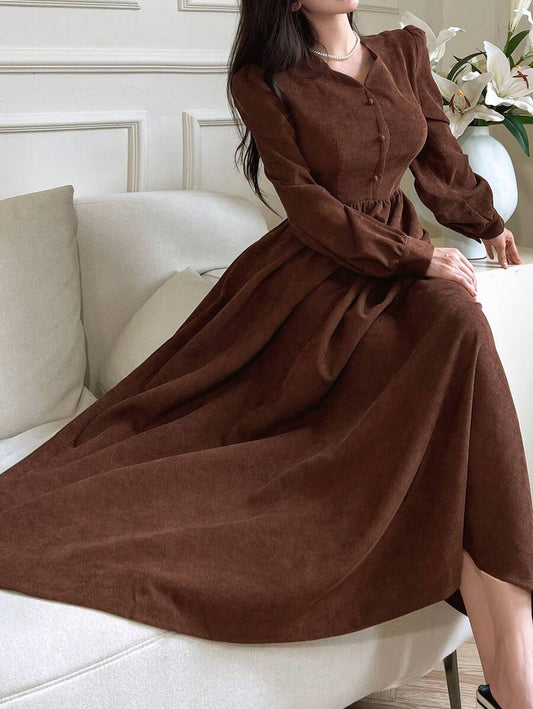 SHEIN Modelyn فستان كاجوال بني طويل